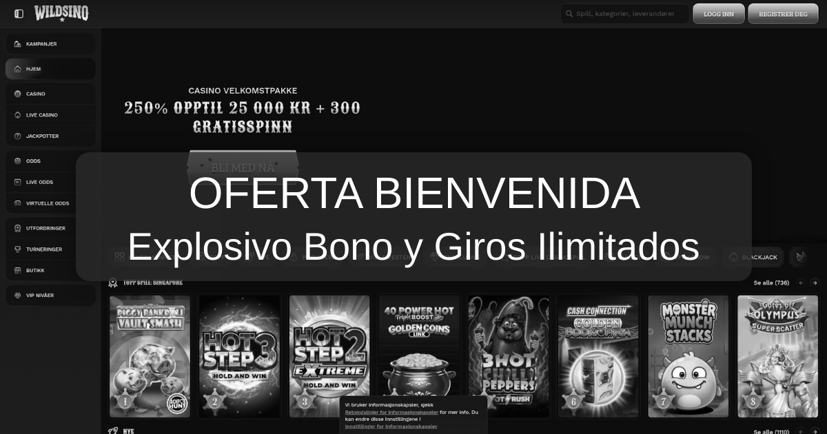 Bono de bienvenida y juegos en Wildsino Casino